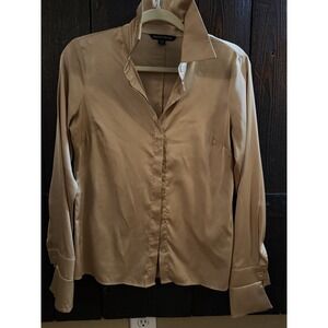 Boston Proper Beyond Travel Short Sleeve Blouson Top size 6 champagne 164